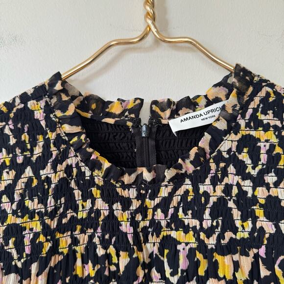 Amanda Uprichard Adrina Leopard Animal Print Smocked Blouse M - Picture 11 of 14